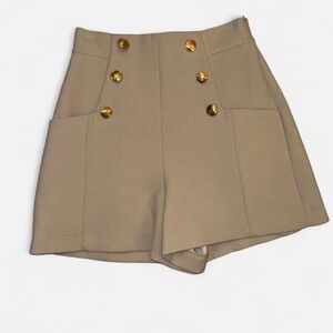 Zara Tan High Waist Shorts with Gold Accents Size Small